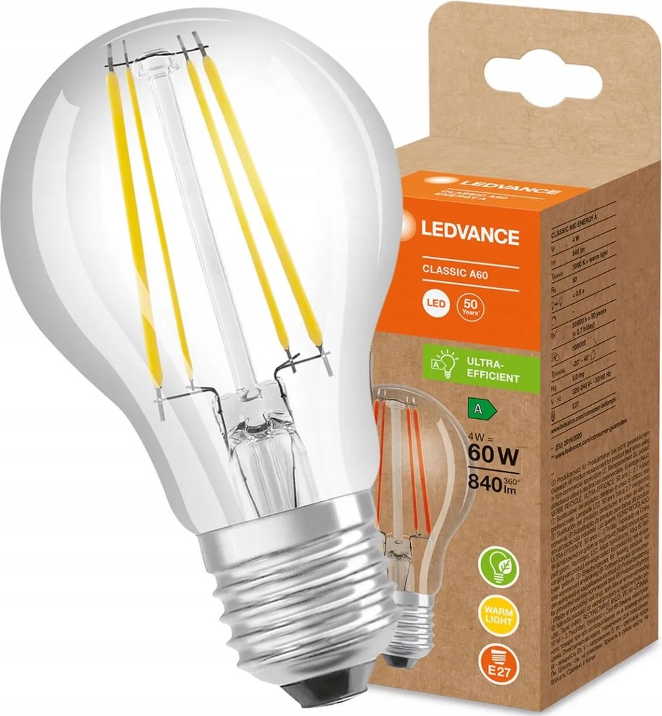 Led izzó E27 A60 4W 60W 3000K 210lm/W Ledvance