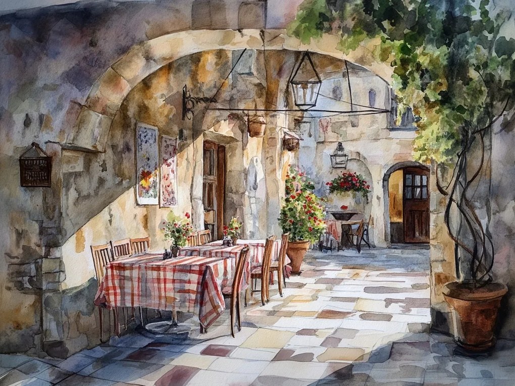 Vászonkép Canvas Akvarell Étterem Olaszország Trattoria 100x75