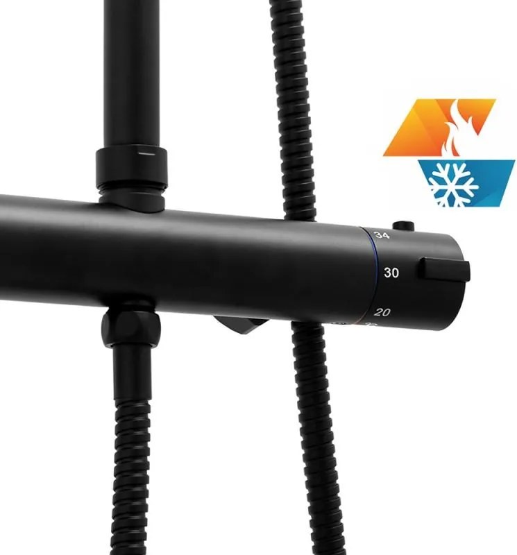 Erga Bergen Therm, zuhanygarnitúra termosztatikus csapteleppel és esőfejjel 25cm, fekete matt, ERG-YKA-BP.BERGEN-THERM-25-BLK