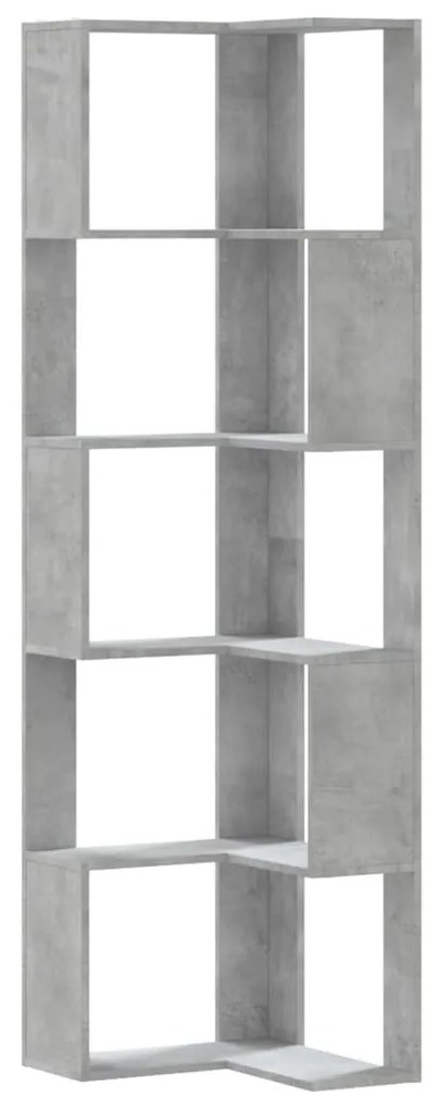 5 szintes betonszürke szerelt fa sarok könyvespolc 50x50x179 cm