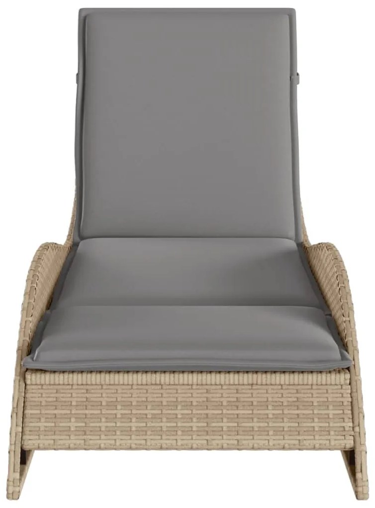 Bézs polyrattan napozóágy párnával 60x205x73 cm