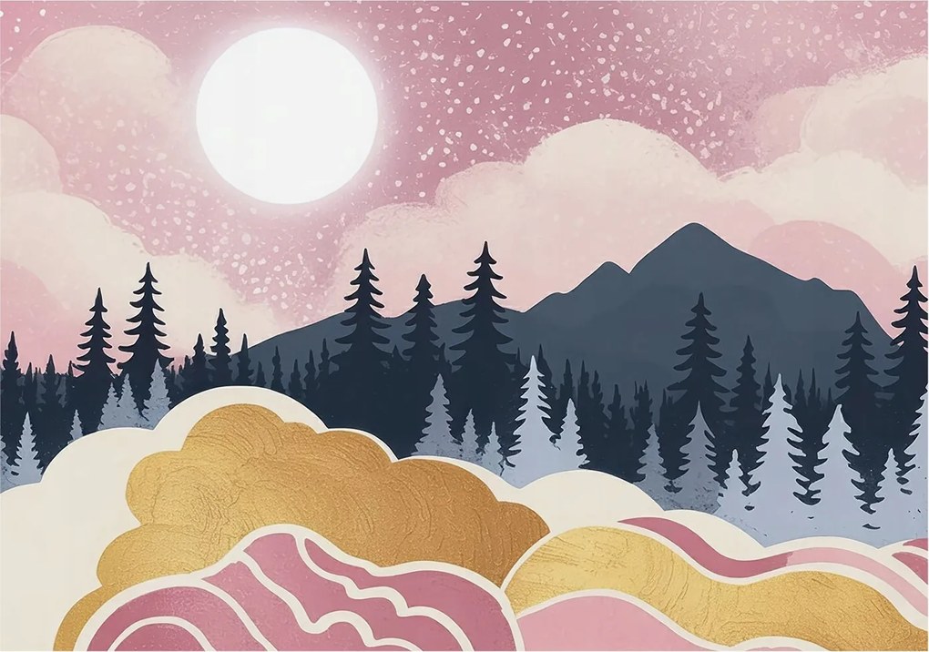 Flizelin tapéta falra Prémium Rózsaszín nyugat 312x219 Ragasztó