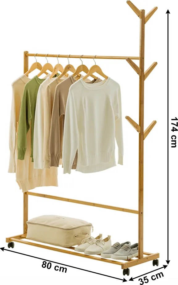 Kerekes akasztó, bambus, 80 cm széles, VIKIR TYP 2