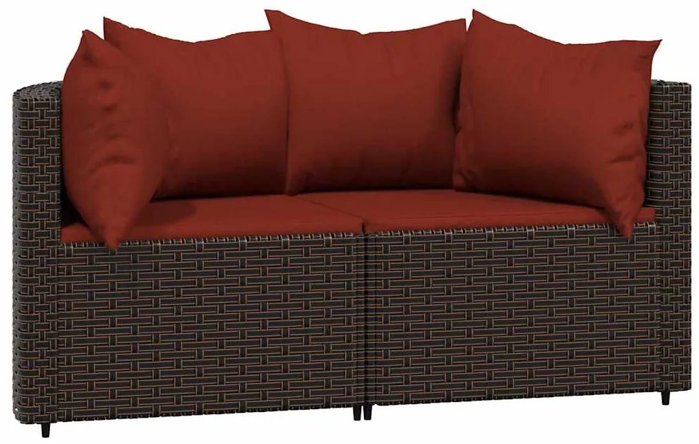 2 db barna polyrattan kerti sarokkanapé párnákkal
