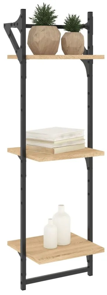 2 db 3 szintes sonoma tölgy színű falipolc rúddal 30x25x100 cm