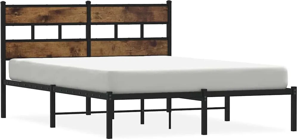 vidaXL füstös tölgy színű fém ágykeret matrac nélkül 135 x 190 cm