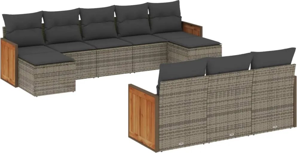 vidaXL 10 részes szürke polyrattan kerti ülőgarnitúra párnákkal