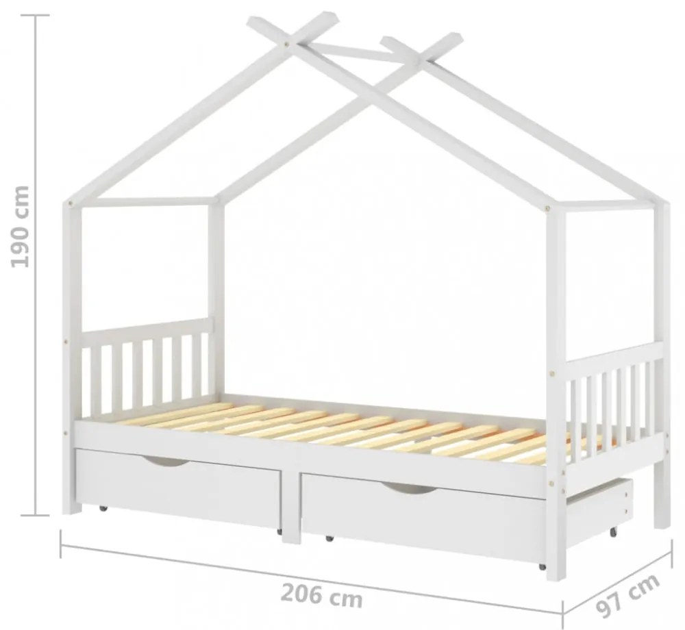 fehér tömör fenyőfa fiókos gyerekágykeret 90 x 200 cm