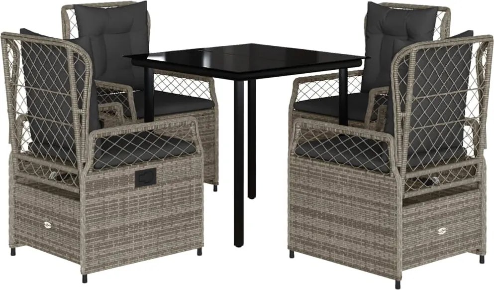 vidaXL 5 részes szürke polyrattan kerti étkezőgarnitúra párnával