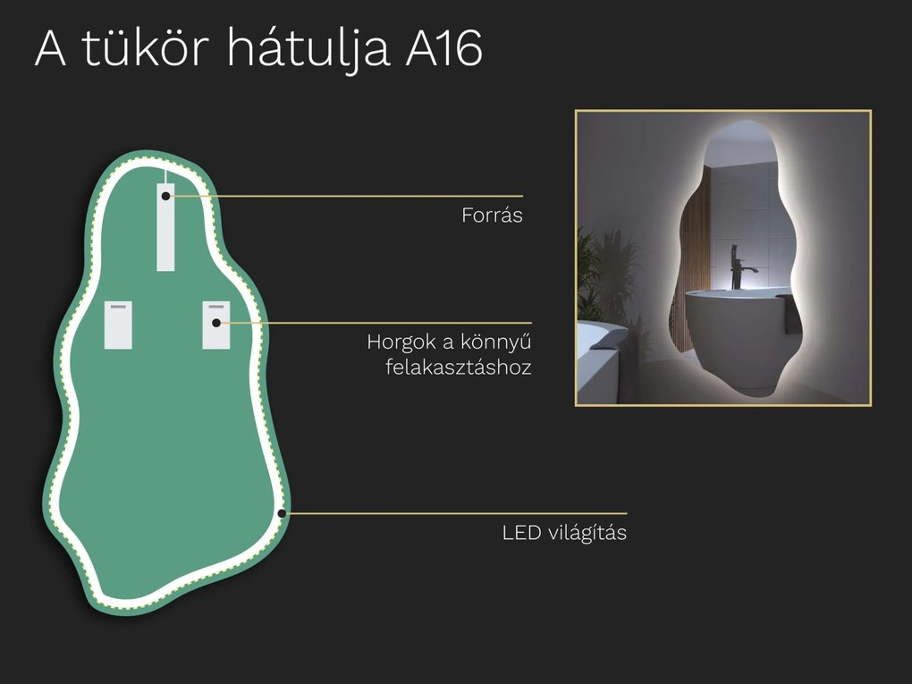 Organikus tükör LED világítással A16 32x60