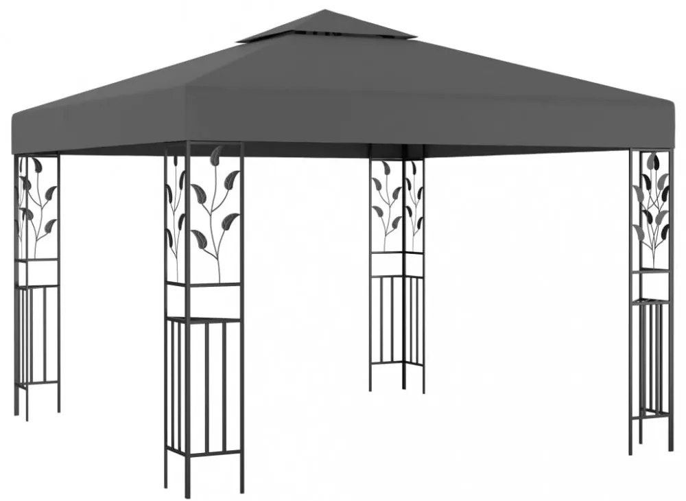 antracitszürke pavilon LED fényfüzérrel 3 x 3 m