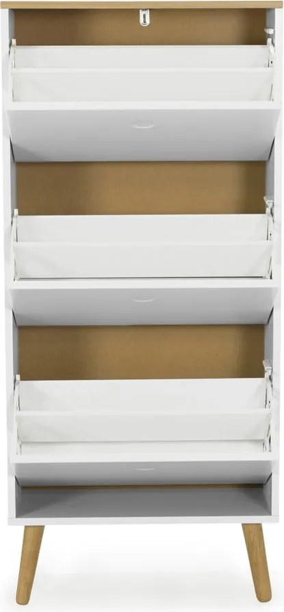 Dot fehér cipősszekrény tölgyfa dekorral, 3 billenős fiókkal - Tenzo