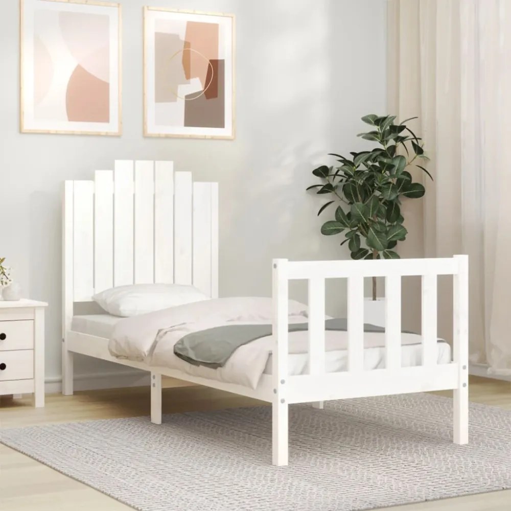 fehér tömör fa ágykeret fejtámlával Small Single