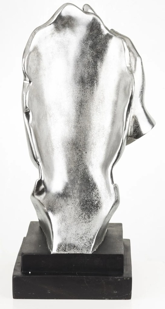 Bond design ezüst emberi arc kézfejjel műanyag mellszobor asztali dekoráció fekete talpon 54x23x23cm
