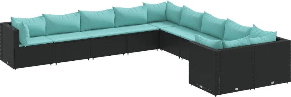 vidaXL 10 részes fekete polyrattan kerti ülőgarnitúra párnákkal