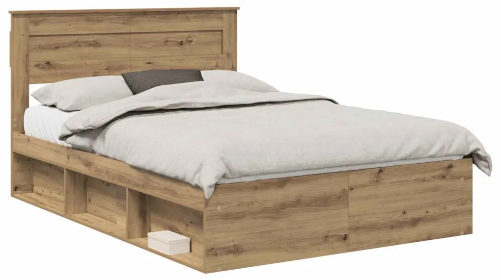 vidaXL Ágykeret matracmal Művészi tölgy 150 x 200 cm Tömör fenyőfa