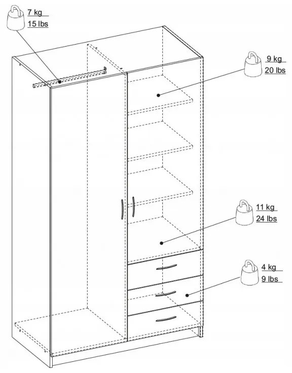 Riava gardróbszekrény 97cm F 2D3S Fehér