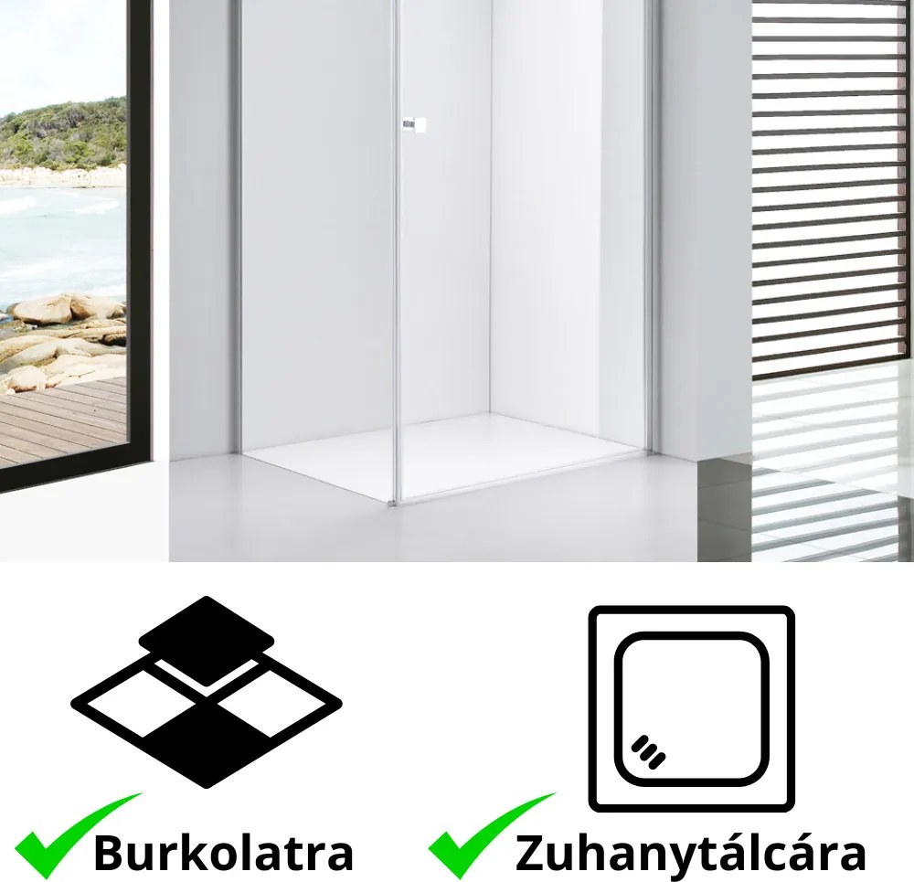 Stuxi Bari 90x80 aszimmetrikus nyílóajtós zuhanykabin 6 mm vízlepergető biztonsági üveggel, króm