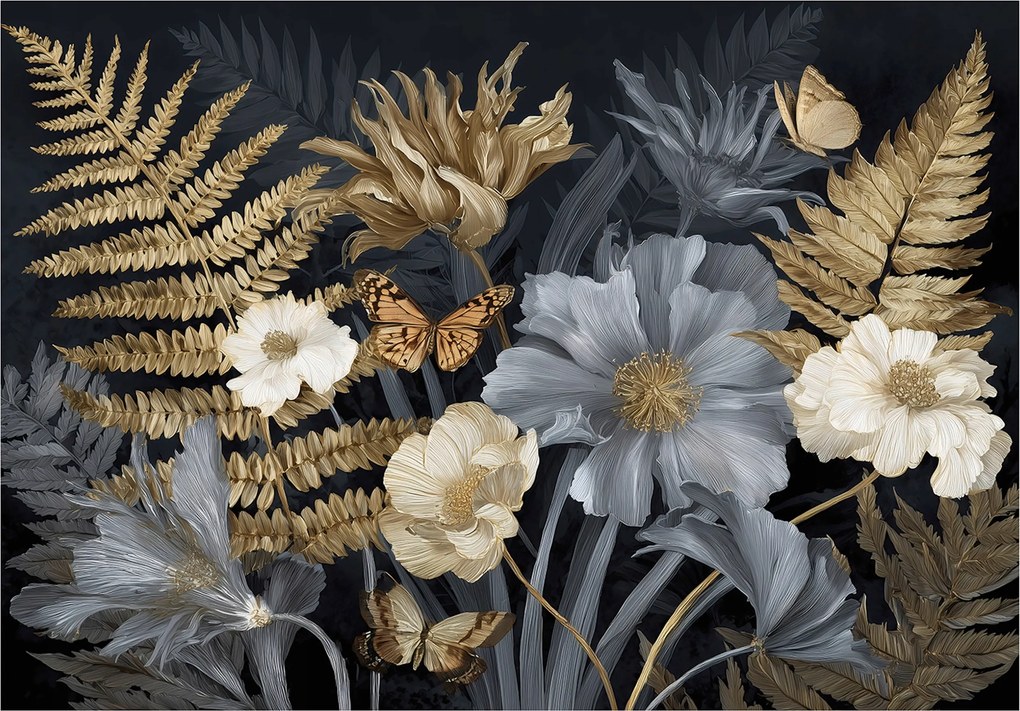 Fotótapéta Levelek Virágok Arany Hálószoba Nappali Tapéta Flizelina 400x280