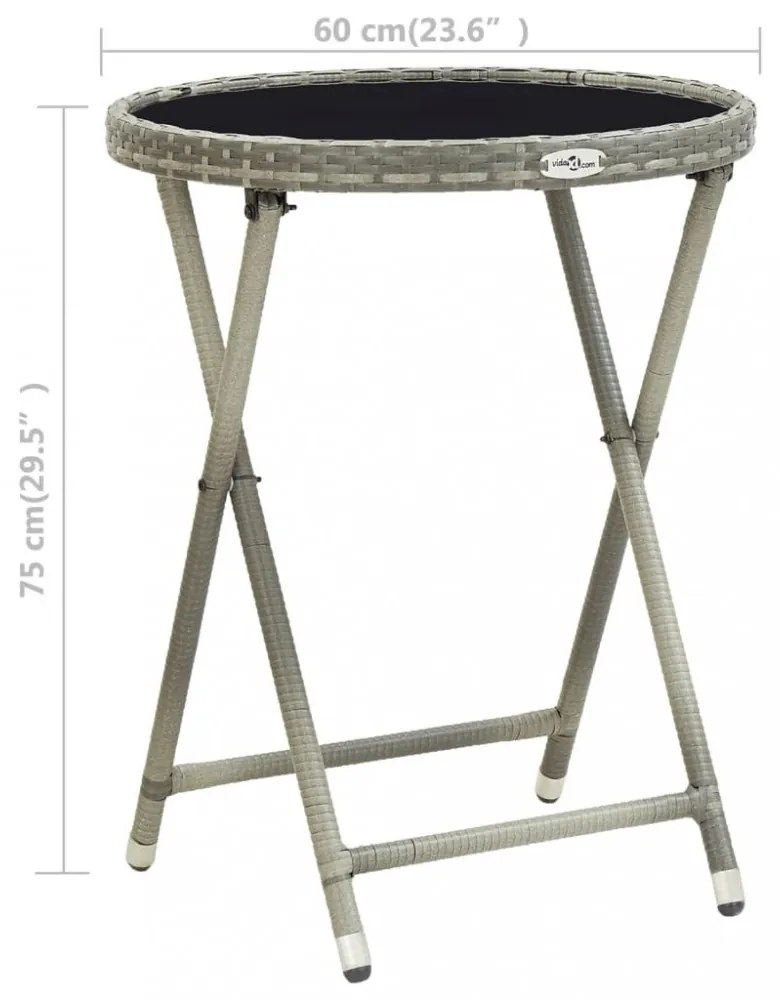 szürke polyrattan és edzett üveg teázóasztal 60 cm