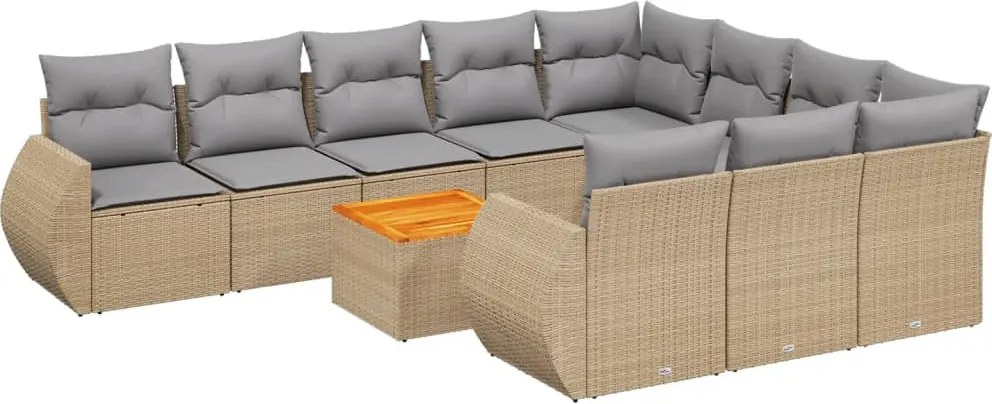 vidaXL 11 részes bézs polyrattan kerti ülőgarnitúra párnákkal