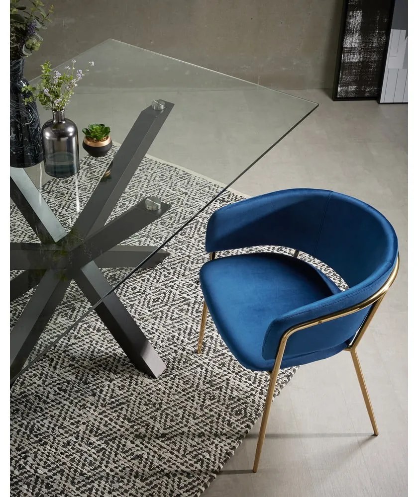 Étkezőasztal üveg asztallappal, fekete lábakkal - 160 x 90 cm - Kave Home