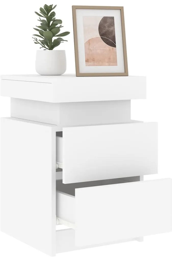 2 db fehér éjjeliszekrény LED-világítással 35 x 39 x 55 cm