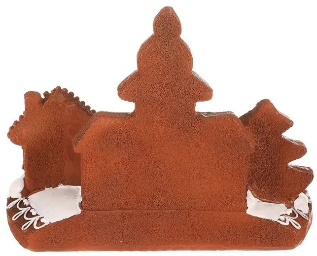 Gingerbread candle holder with church - polyresin,brown and white
