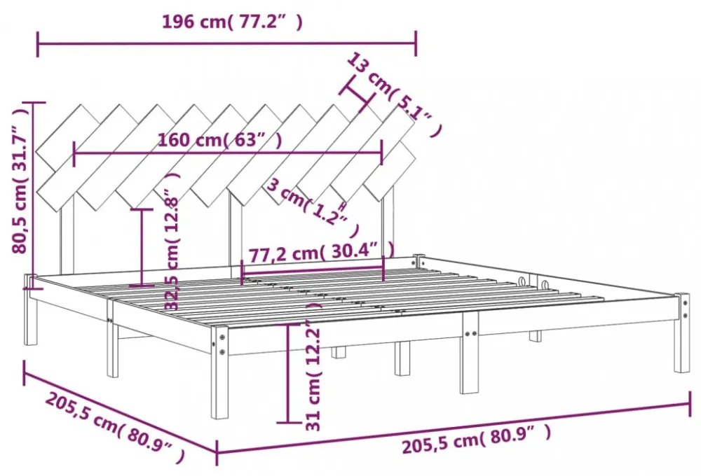fekete tömör fa ágykeret 200 x 200 cm
