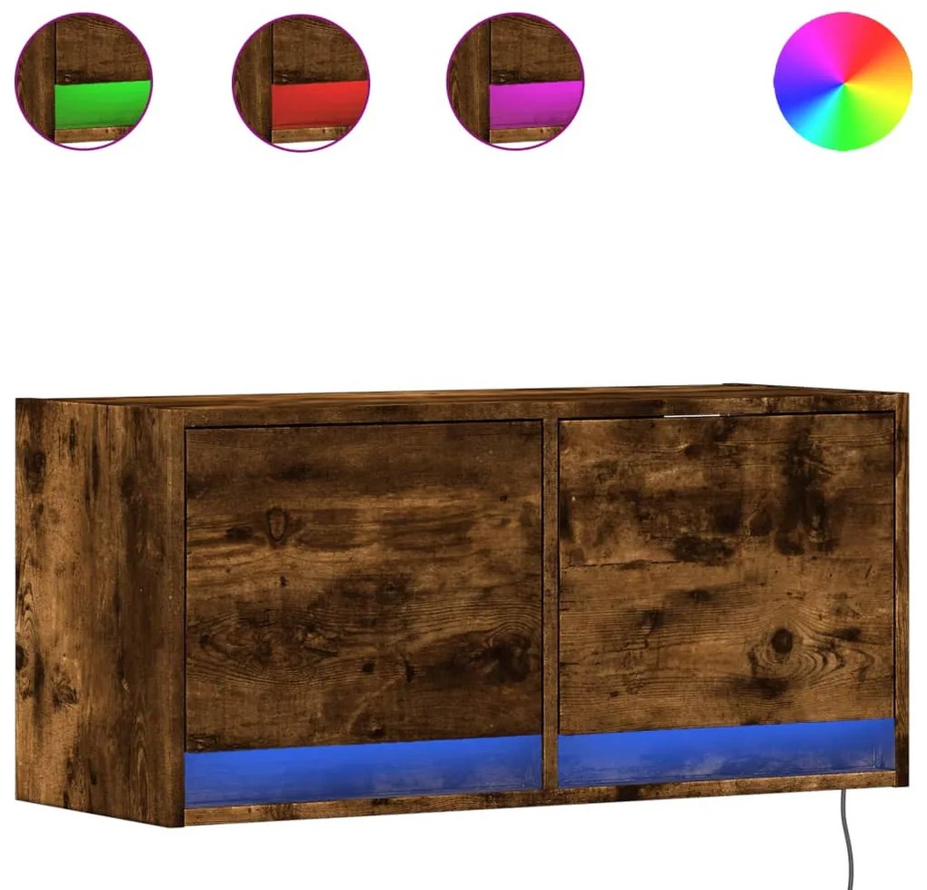 füstös tölgy színű fali TV-szekrény LED-ekkel 80x31x35 cm