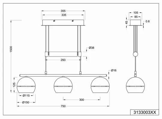 Trio - Csillár zsinóron FLETCHER 3xE14/40W/230V matt króm