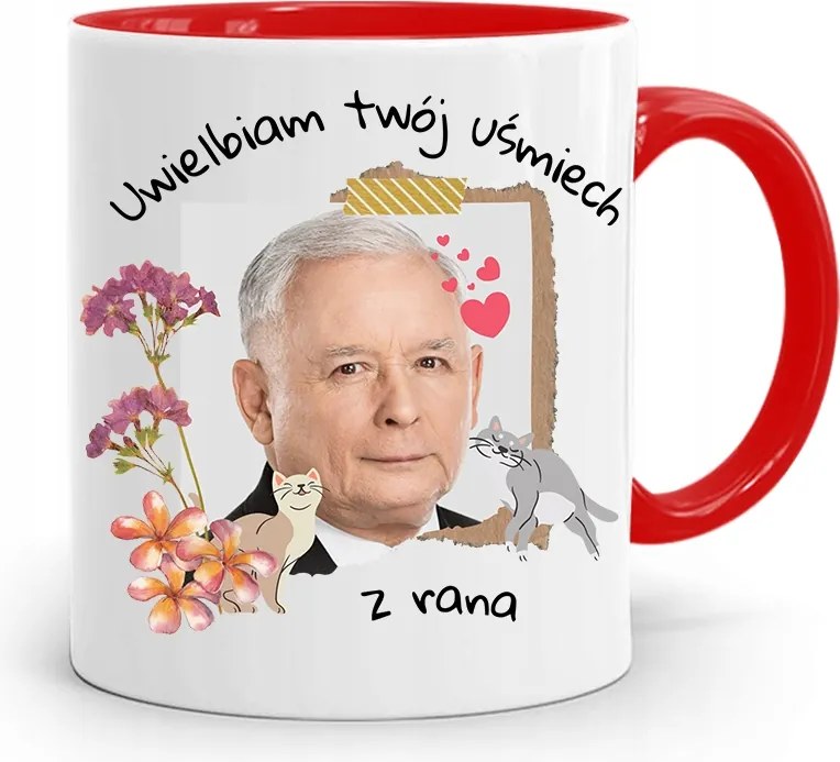 Piros Vicces Bögre Jaroslaw Kaczynski fényképes nyomattal