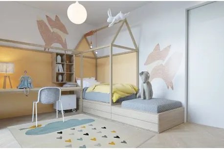 Pastel szőnyeg  18409/062 - Felhő Szívek Madár krém türkiz