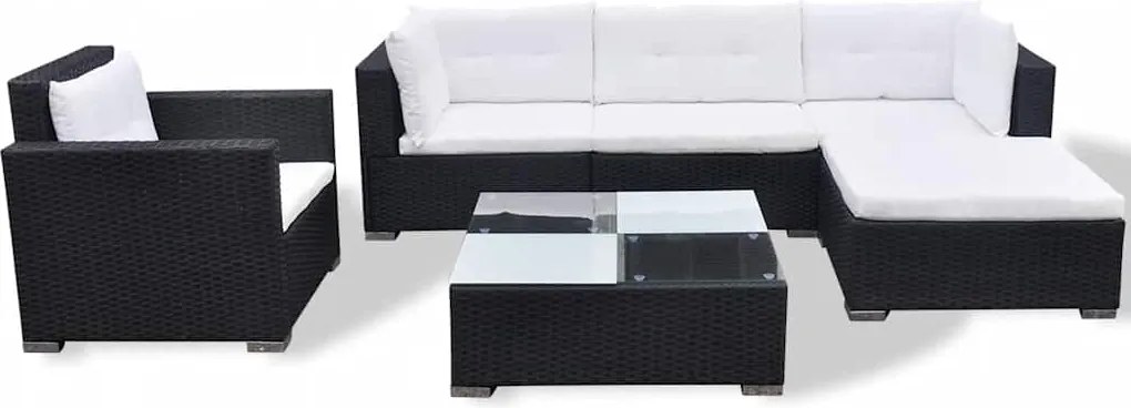 vidaXL 6 részes fekete polyrattan kerti ülőgarnitúra párnákkal