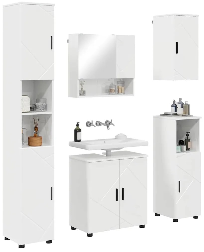 Fürdőszoba bútor szett 5 pcs Magasfényű fehér 61 x 35 x 64 cm
