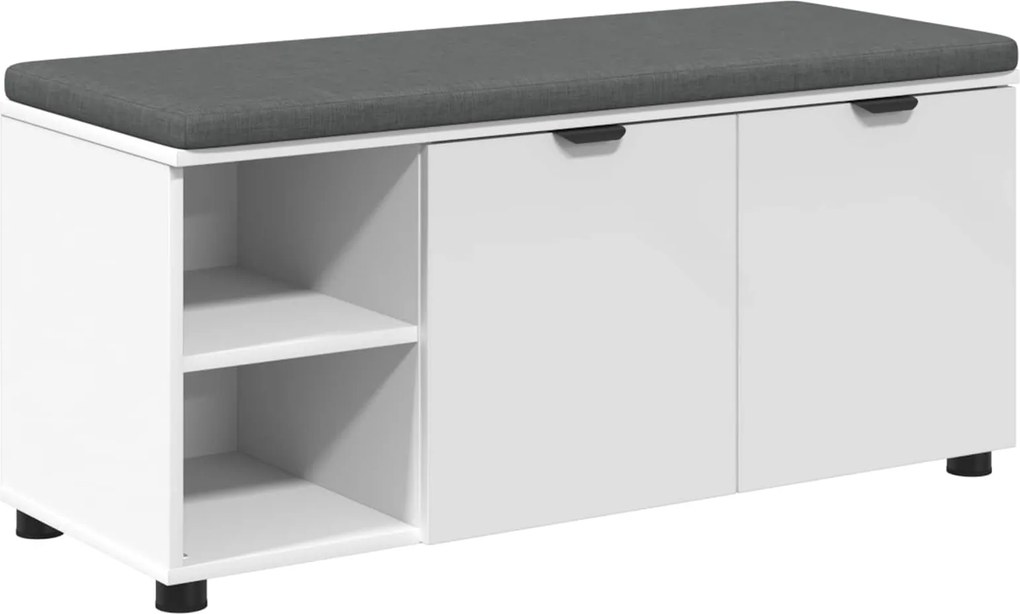 vidaXL Előtér pad párnával Fehér 100 x 38 x 46 cm Műanyag Fa és Szövet