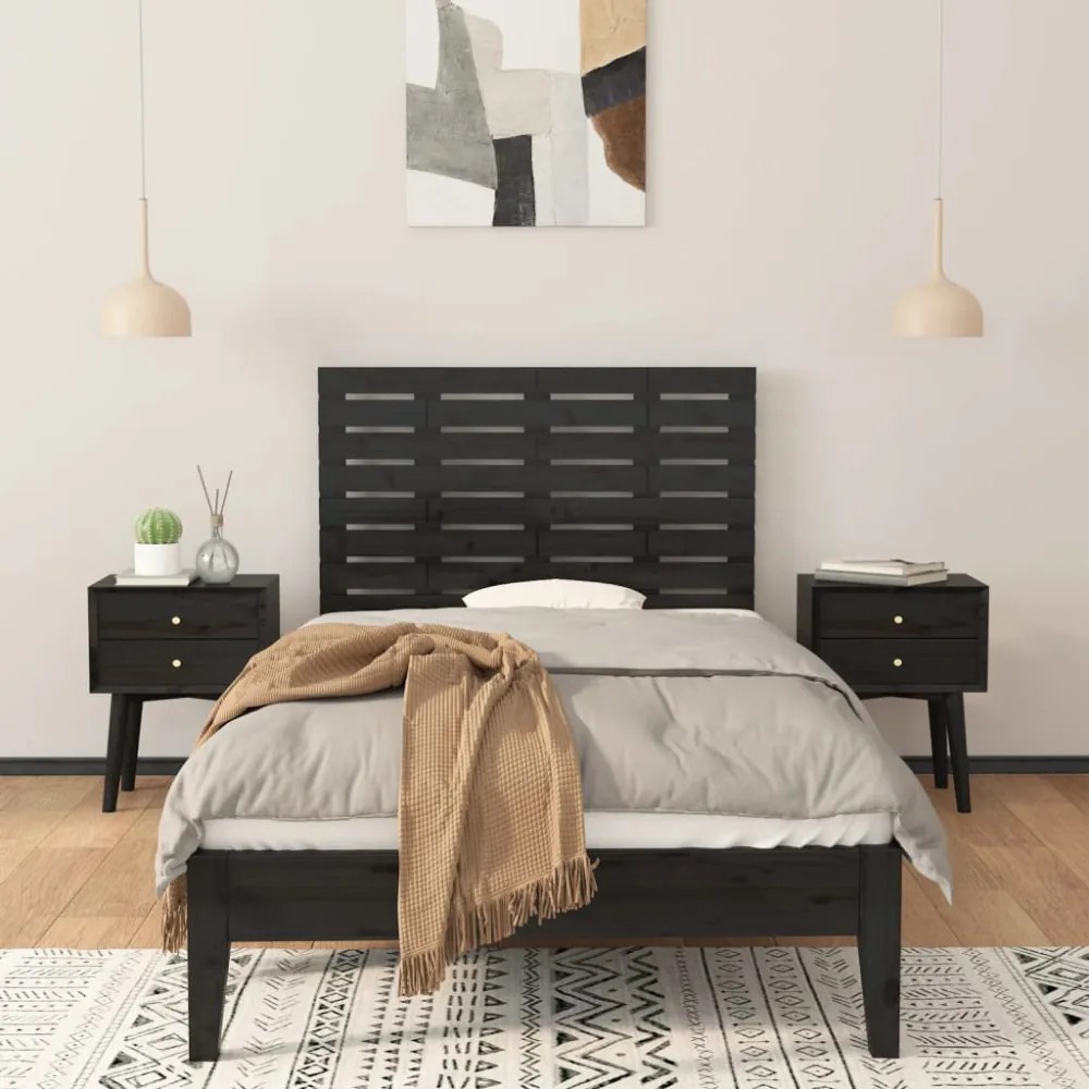 fekete tömör fenyőfa fali fejtámla 96 x 3 x 63 cm