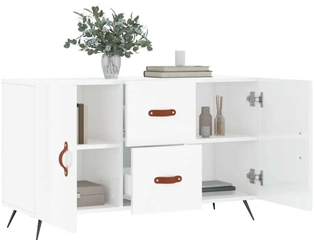 magasfényű fehér szerelt fa tálalószekrény 100 x 36 x 60 cm