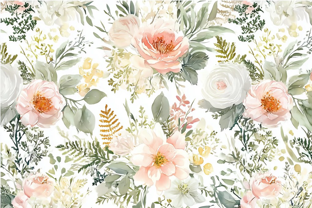 Fotótapéta Flizelina Akvarell Természet Növények Virágok 254x184 ragasztó