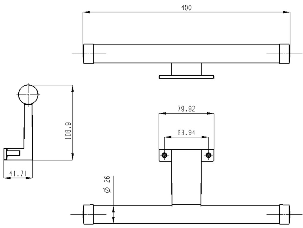 Aqualine, KRONAS LED lámpa, 6W, 230V, 400x40x100mm, króm, KA400