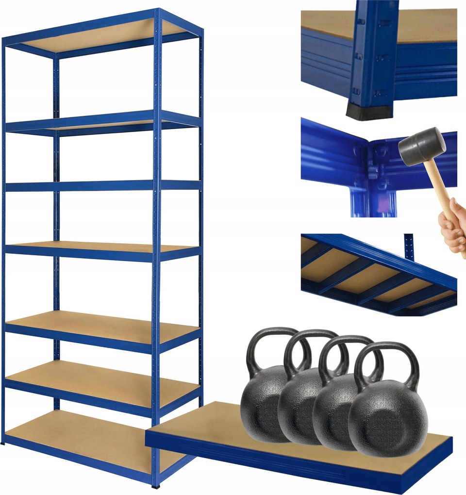 Tárolószekrény fém állvány Helios 270x75x45cm 7Px400kg Tömör Kék