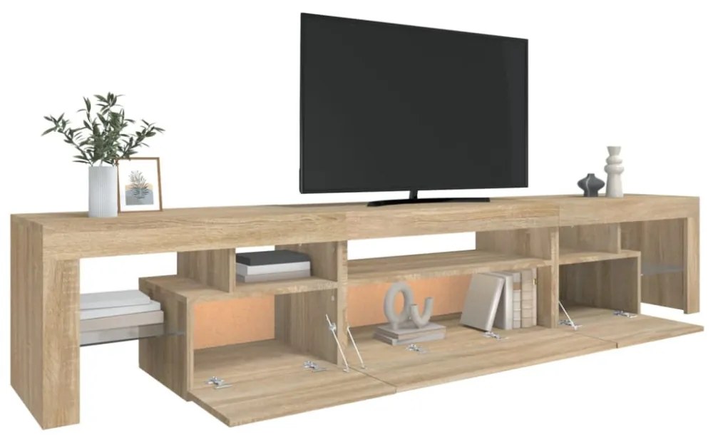 sonoma tölgy színű TV-szekrény LED-lámpákkal 215x36,5x40 cm