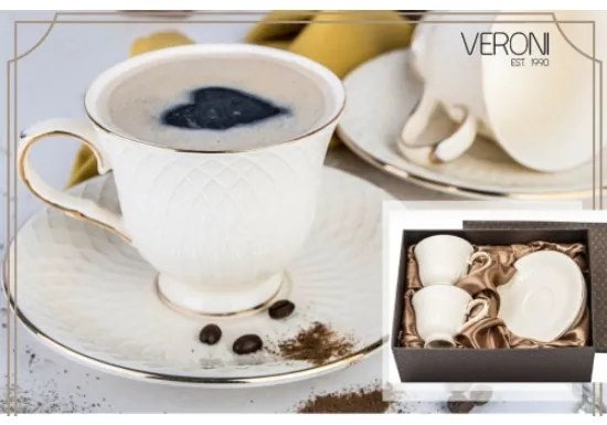 Amy - porcelán 2 személyes csésze+alj szett díszdobozban, 210 ml