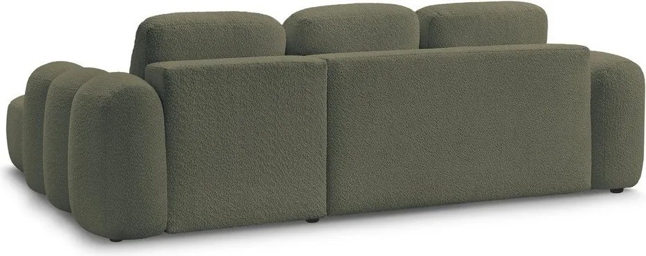 Zöld buklé kinyitható-tárolóhelyes sarokkanapé (jobb oldali-heverő résszel) Montaigne – Bobochic Paris