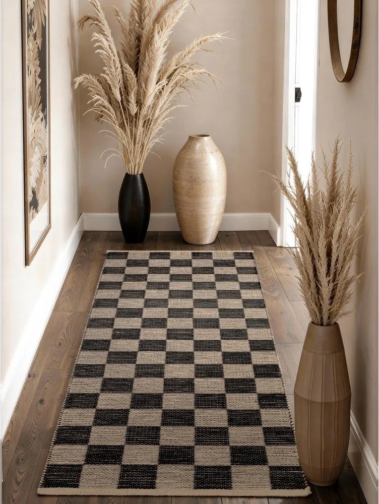 Fekete-krémszínű kétoldalas-kézi szövésű jutakeverék futószőnyeg 80x200 cm Rex – Hanse Home