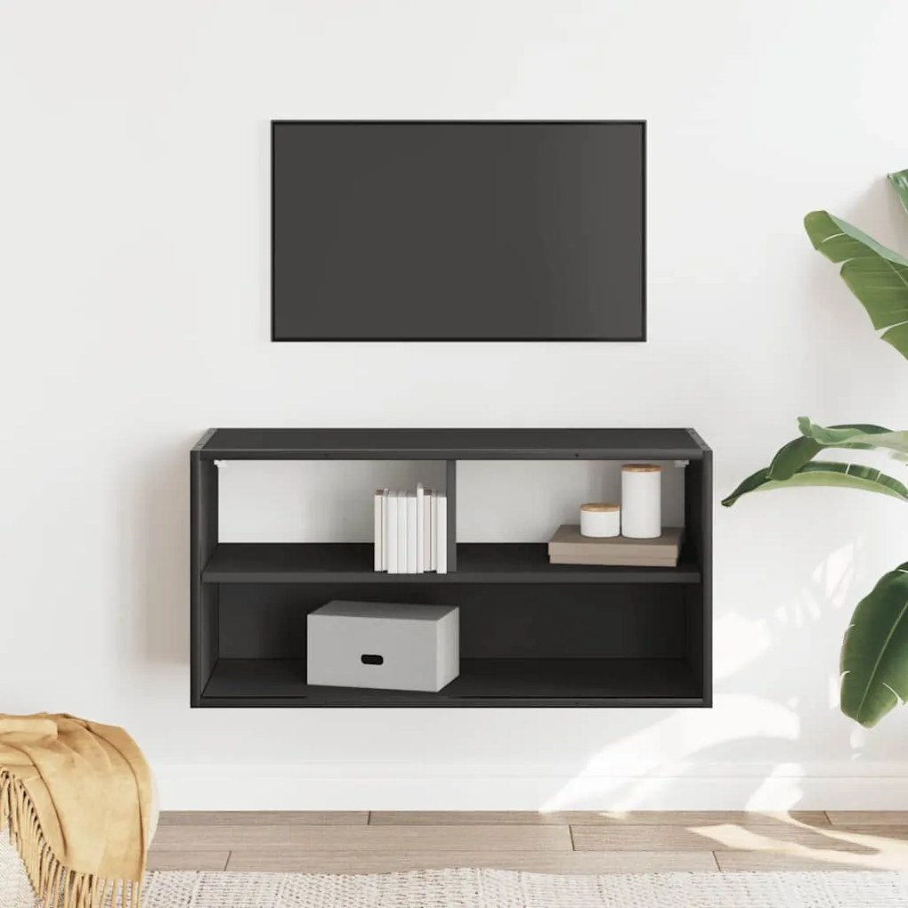 fekete szerelt fa és fém TV-szekrény 80x31x39,5 cm