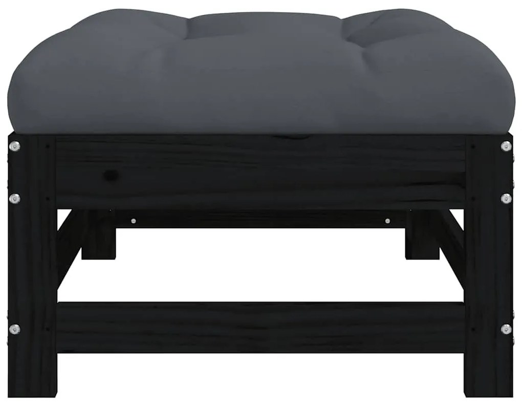 Fekete tömör fenyőfa kerti lábzsámoly párnával