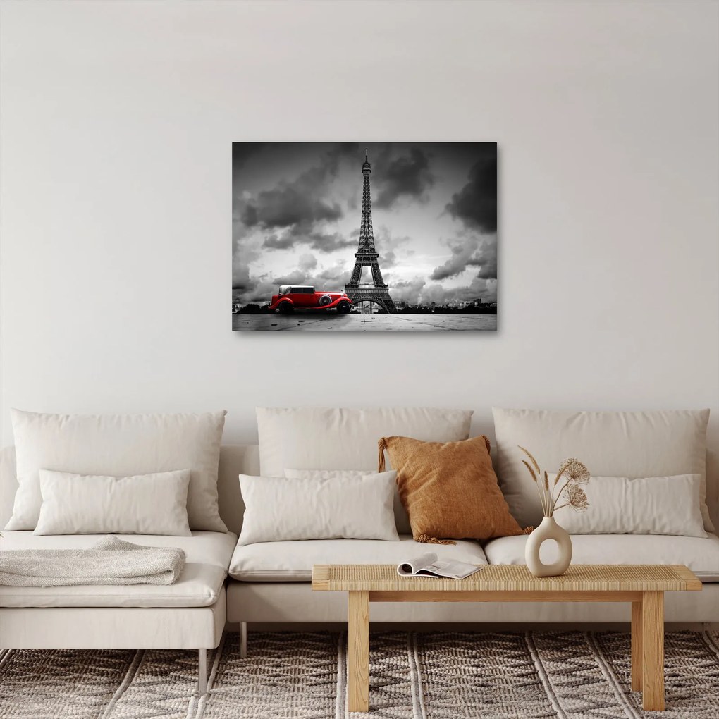 Kép - Az Eiffel-torony és a piros autó (70x50 cm)