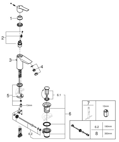GROHE 242092432 - Mosdócsaptelep QUICKFIX START 165 mm fekete