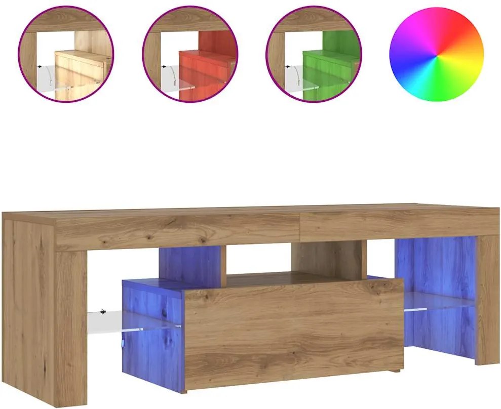 vidaXL kézműves tölgy szerelt fa TV-szekrény LED-ekkel 120x36,5x40 cm